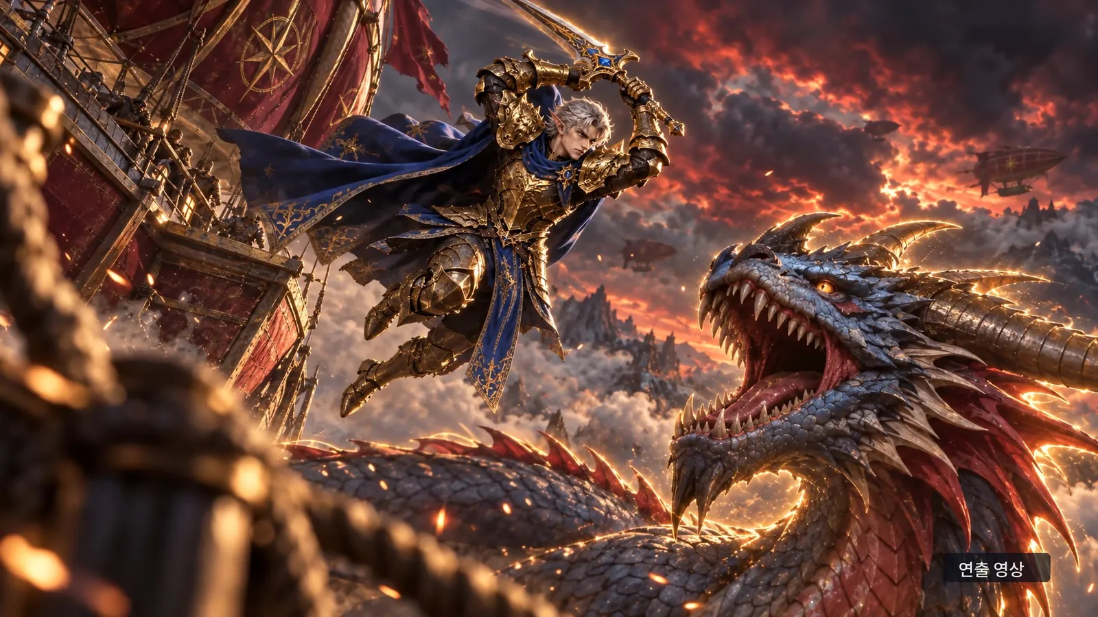 Soul Heroes key art: a hero in golden armor battles a dragon